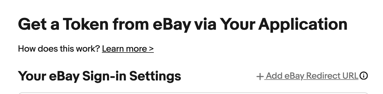 eBay Get Token Section