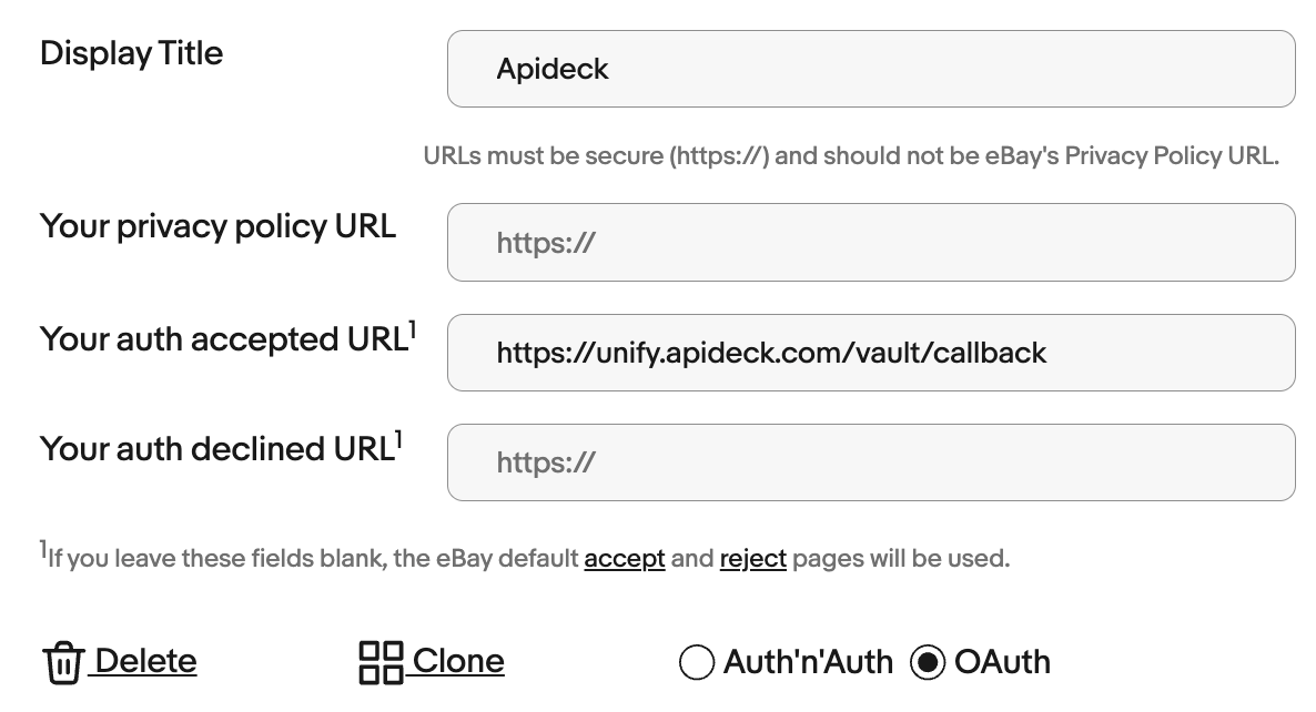 eBay Get Token Section