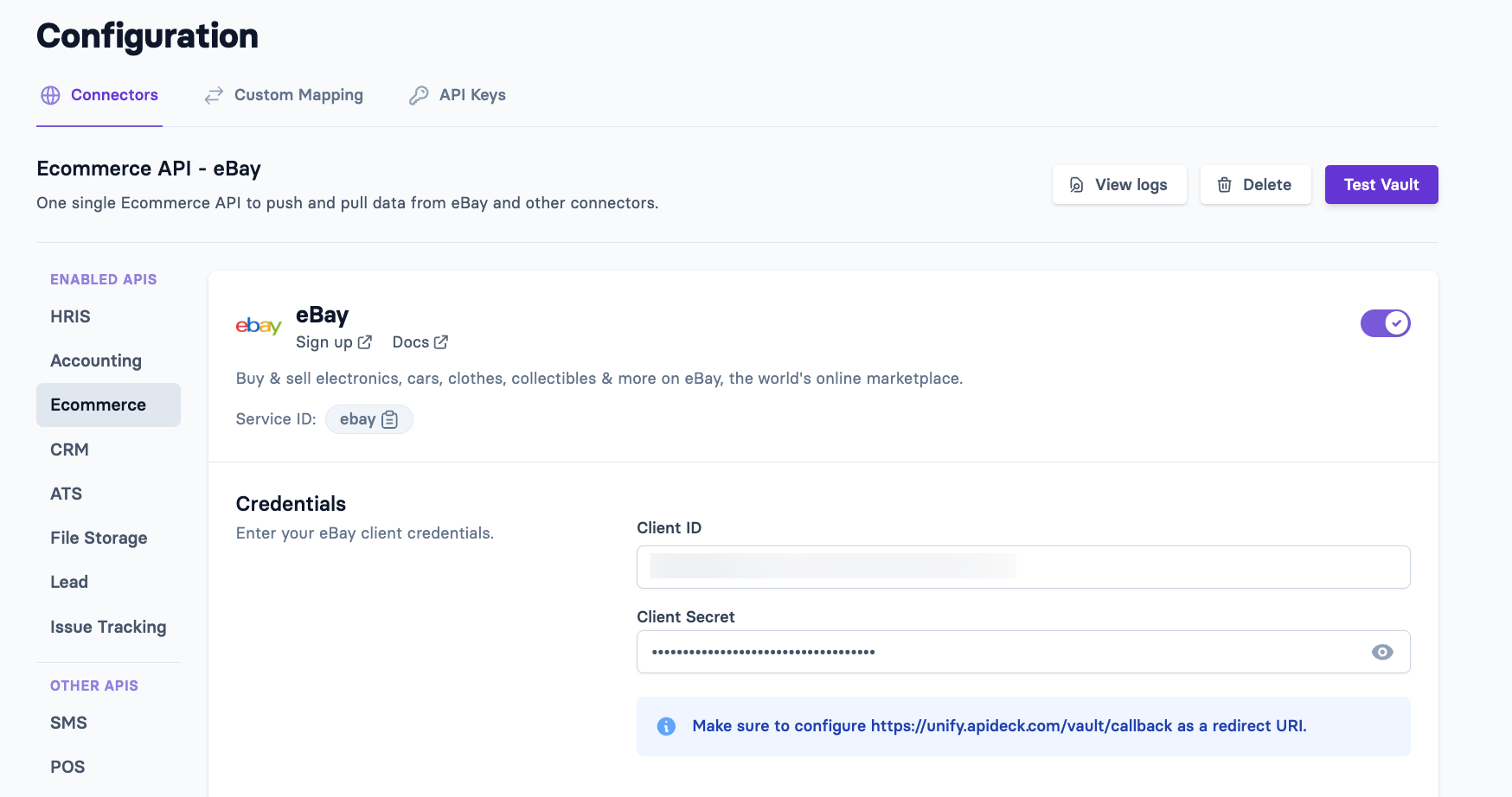 eBay Apideck Credentials