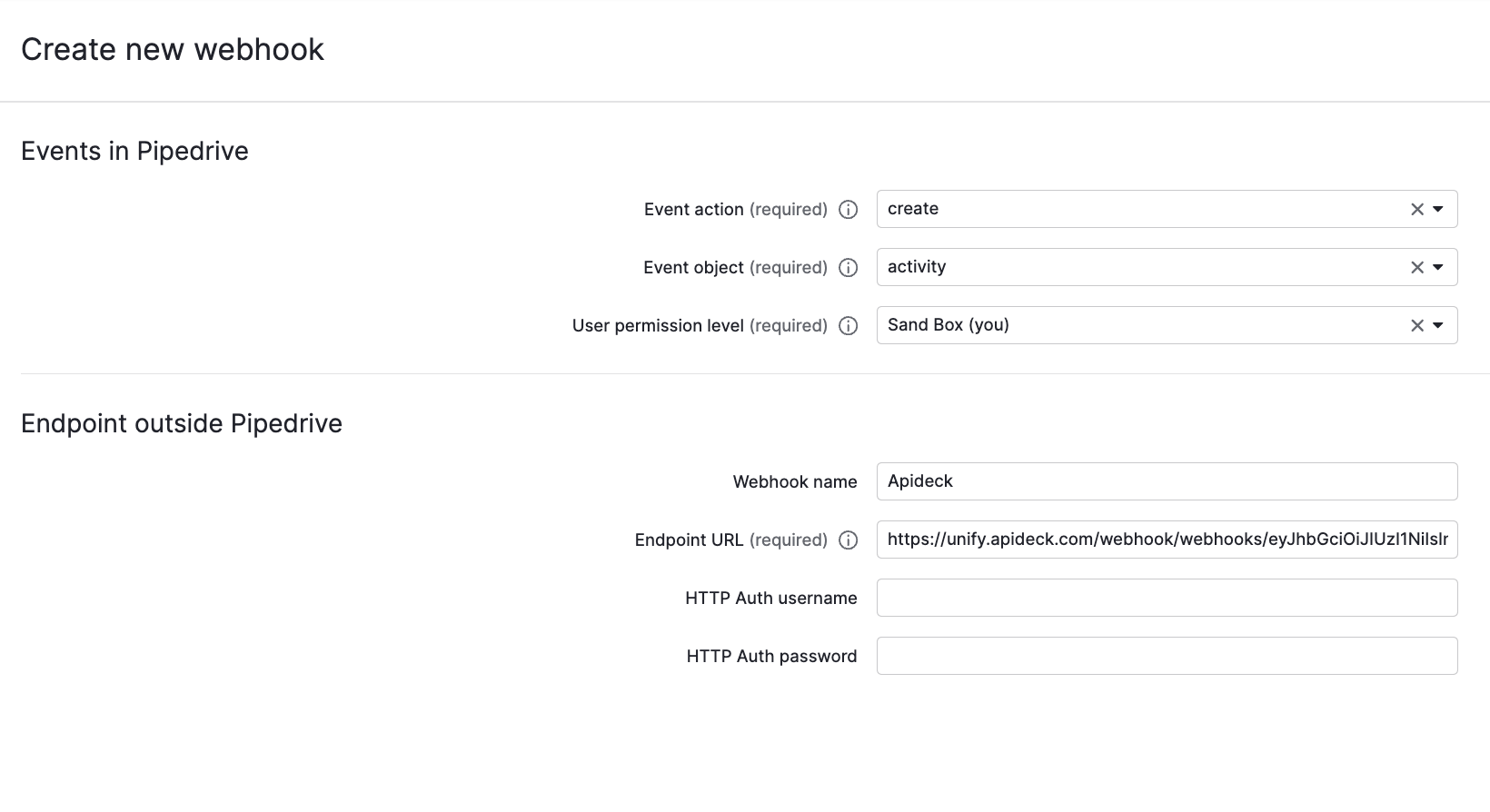 Pipedrive - Configure Webhooks