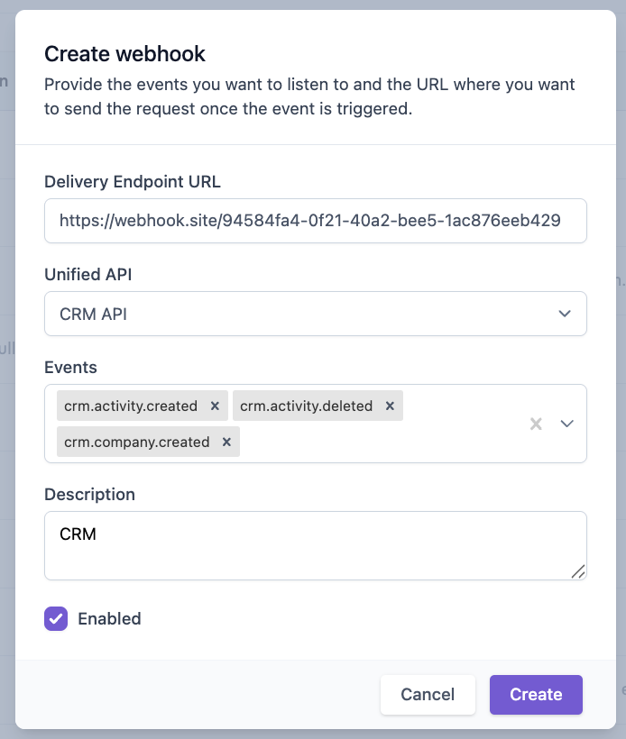 Apideck - Webhook subscription