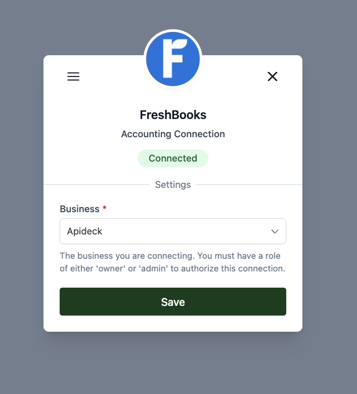 FreshBooks - Authorized Connection