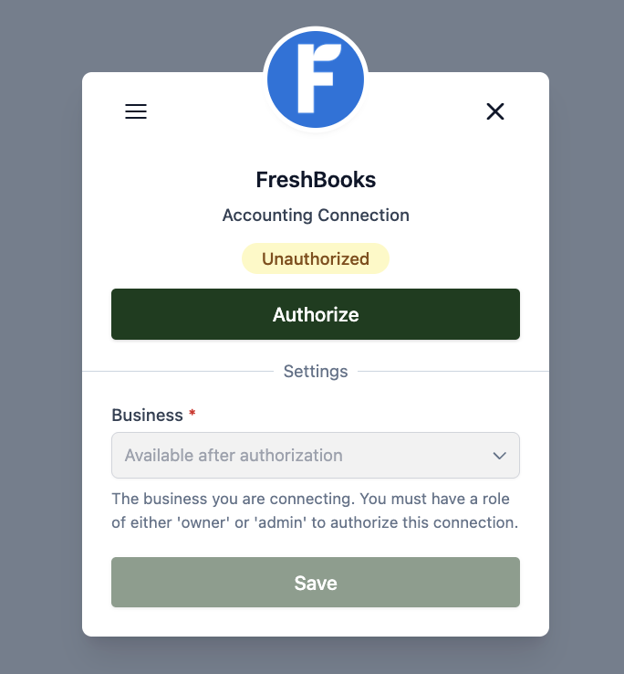 FreshBooks - Unauthorized Connection