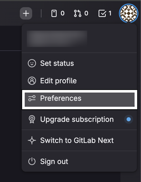 GitLab Profile Menu