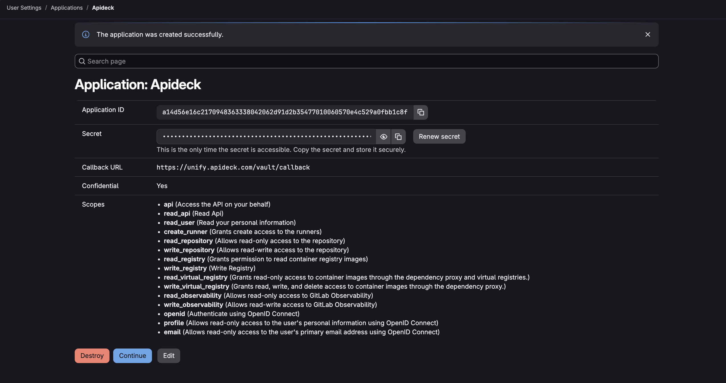 GitLab Application Credentials