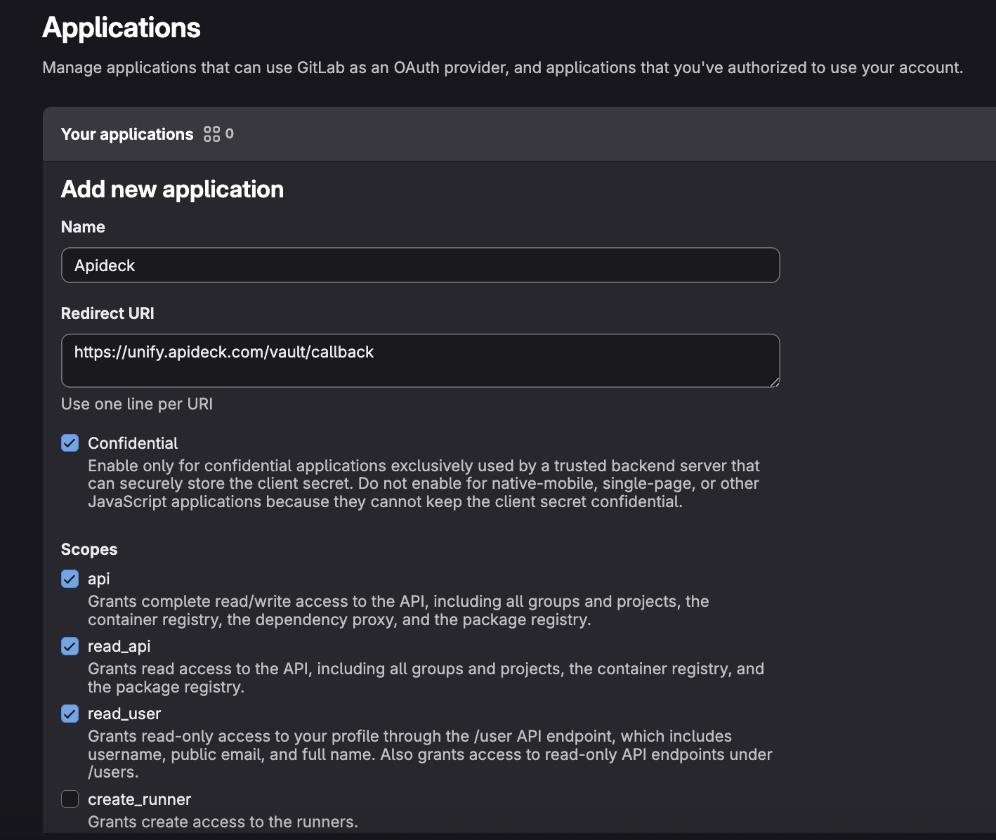 GitLab Create Application