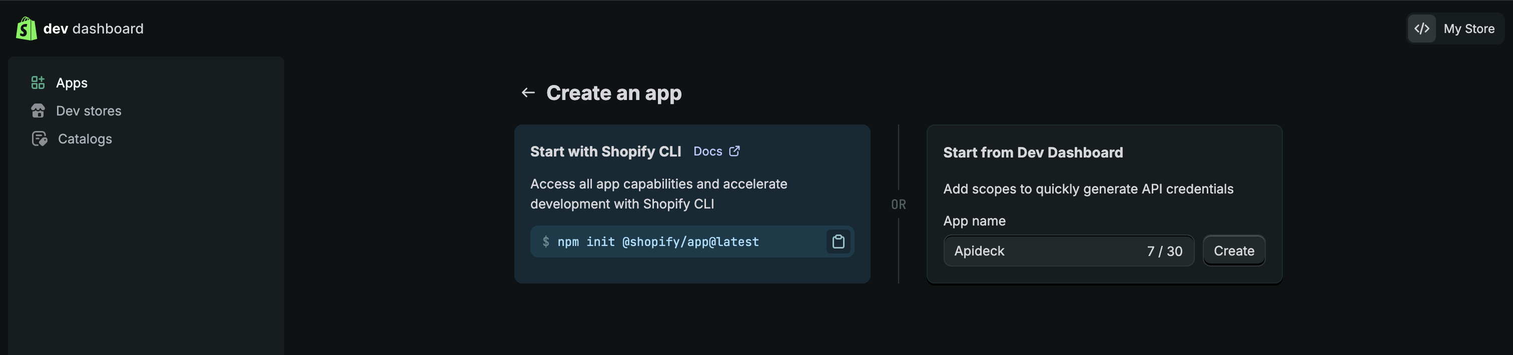 Shopify - Create app