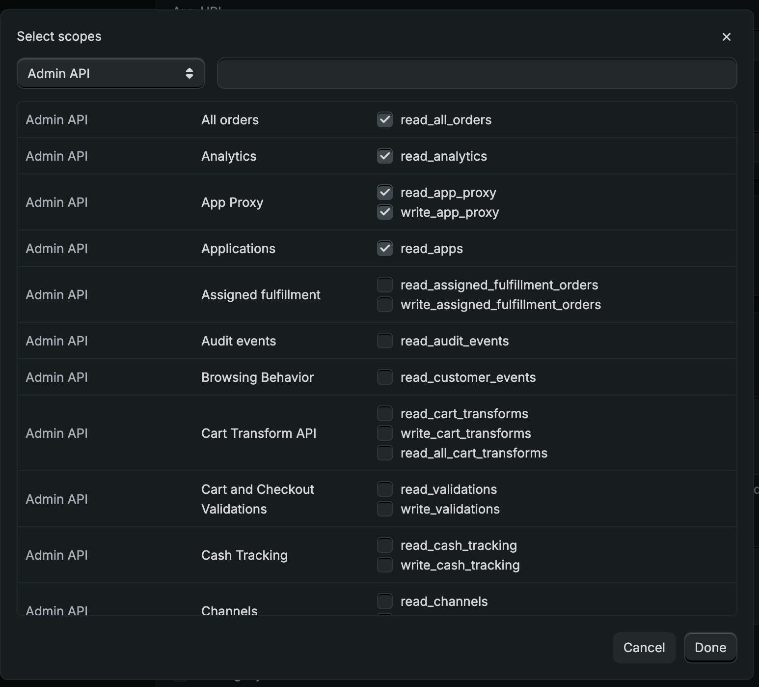 Shopify - Select Scopes