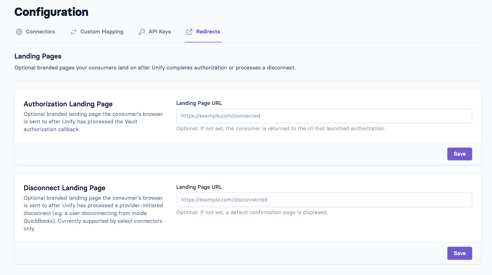 Apideck admin — Disconnect Landing Page configuration