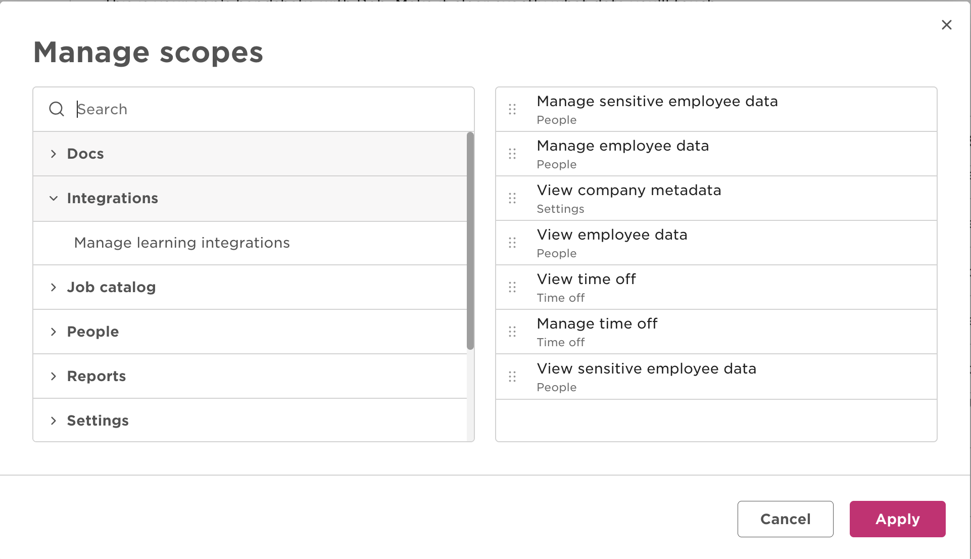 Hibob OAuth App Scopes