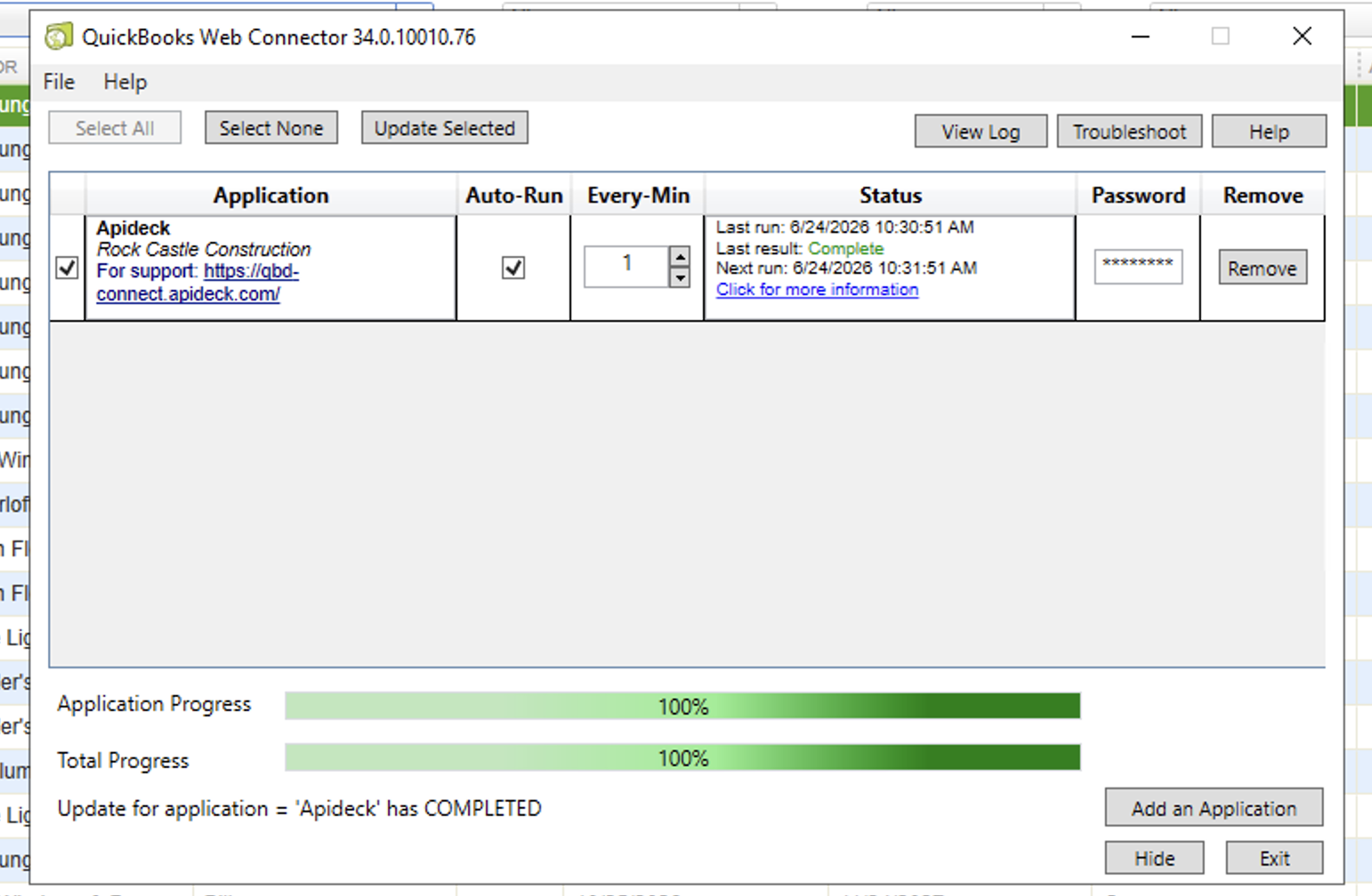 Apideck application added in the Web Connector