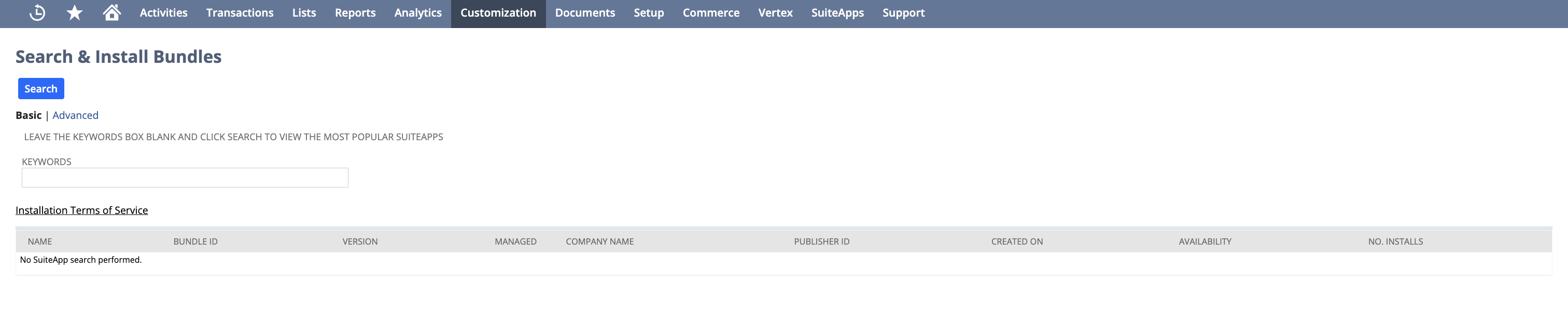Search & Install Bundles navigation