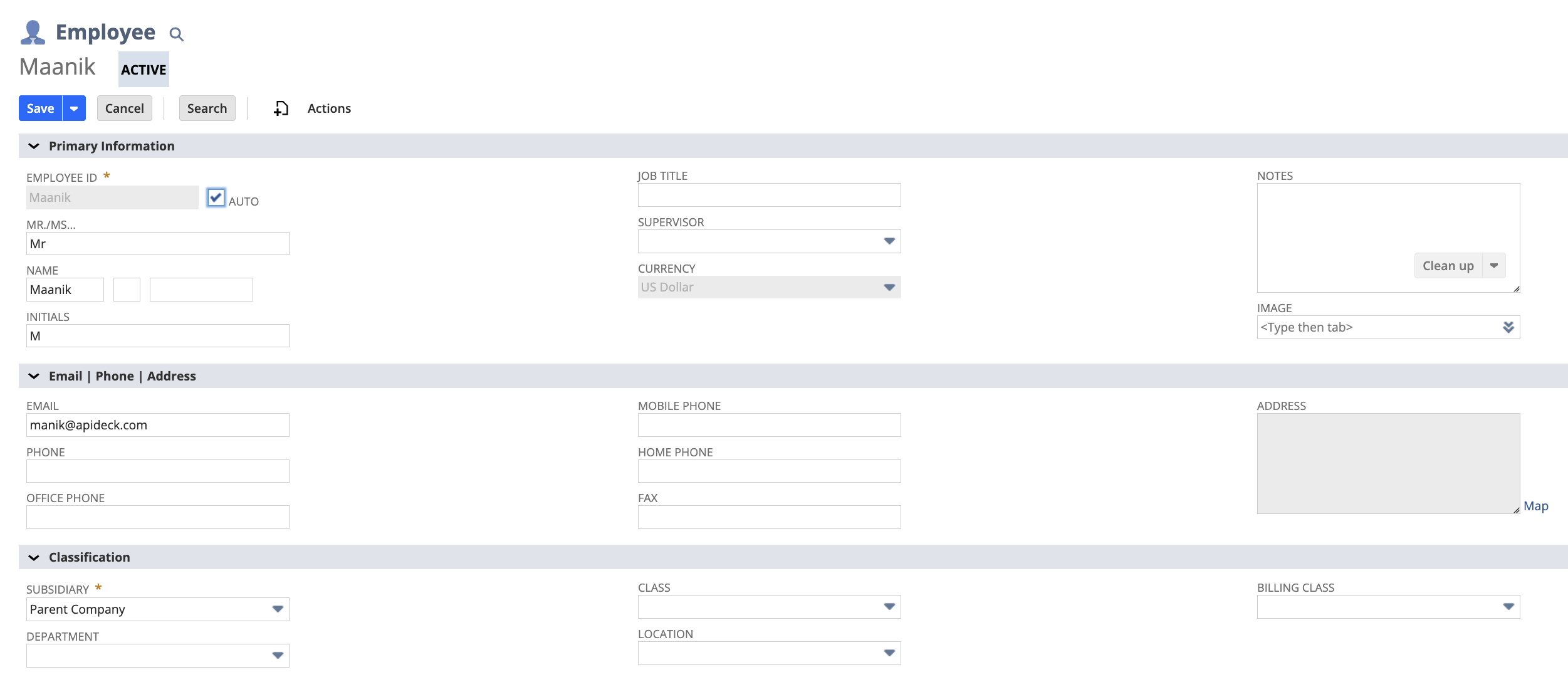 New employee form