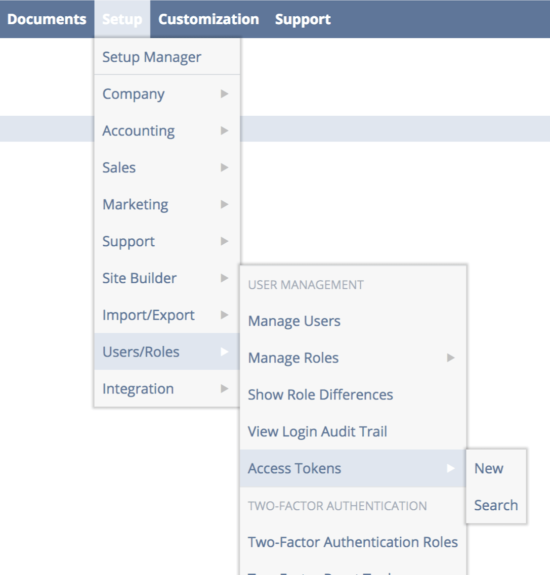 Access Tokens navigation