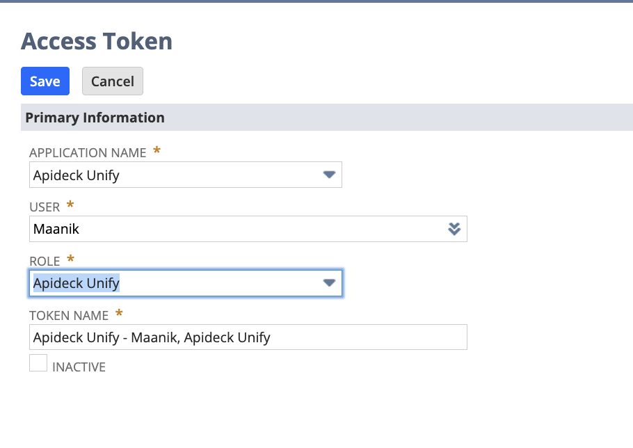 Access Token form with Apideck Unify selected