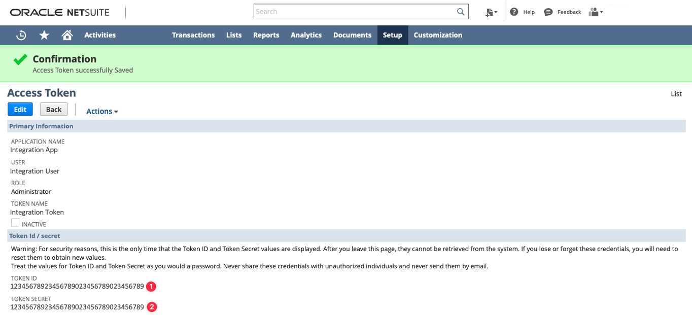 Token ID and Secret confirmation
