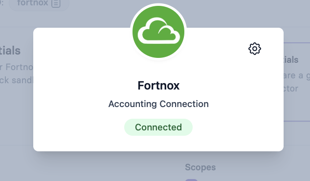 Apideck Vault showing the Fortnox connection as Connected