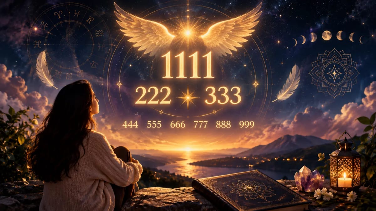 Repeating angel numbers 1111, 222, and 333 displayed as symbolic spiritual messages