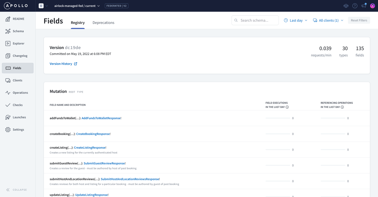 Screenshot of Apollo Studio Fields page open