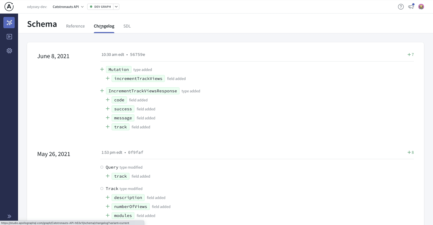 Screenshot of Apollo Studio Changelog