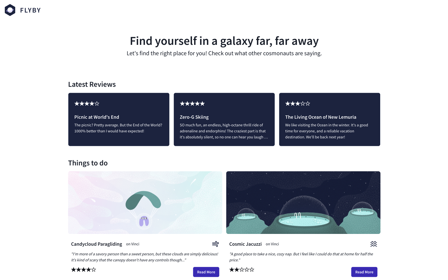 The landing page for our new and improved app: FlyBy!