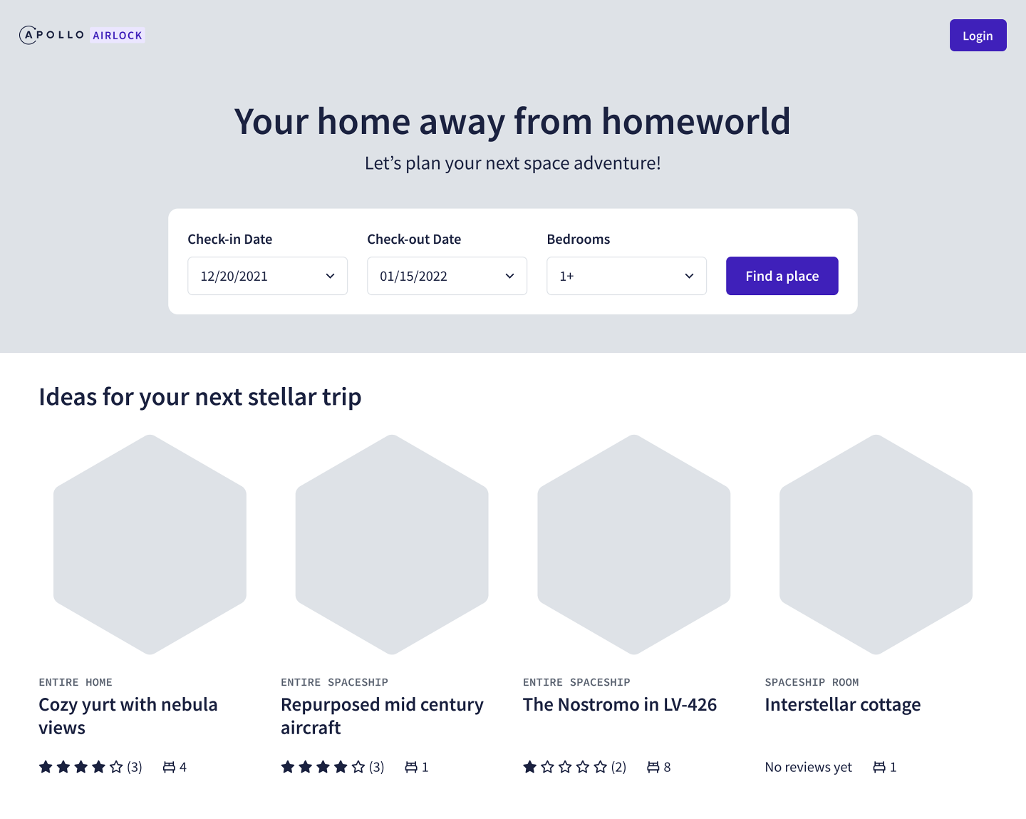 Mockup of homepage with photos in hexagon shape