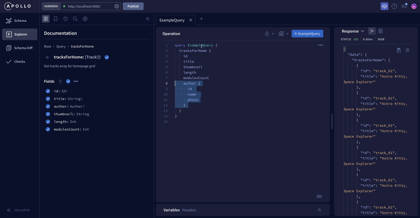 The Explorer, showing that all fields have been added recursively to our query