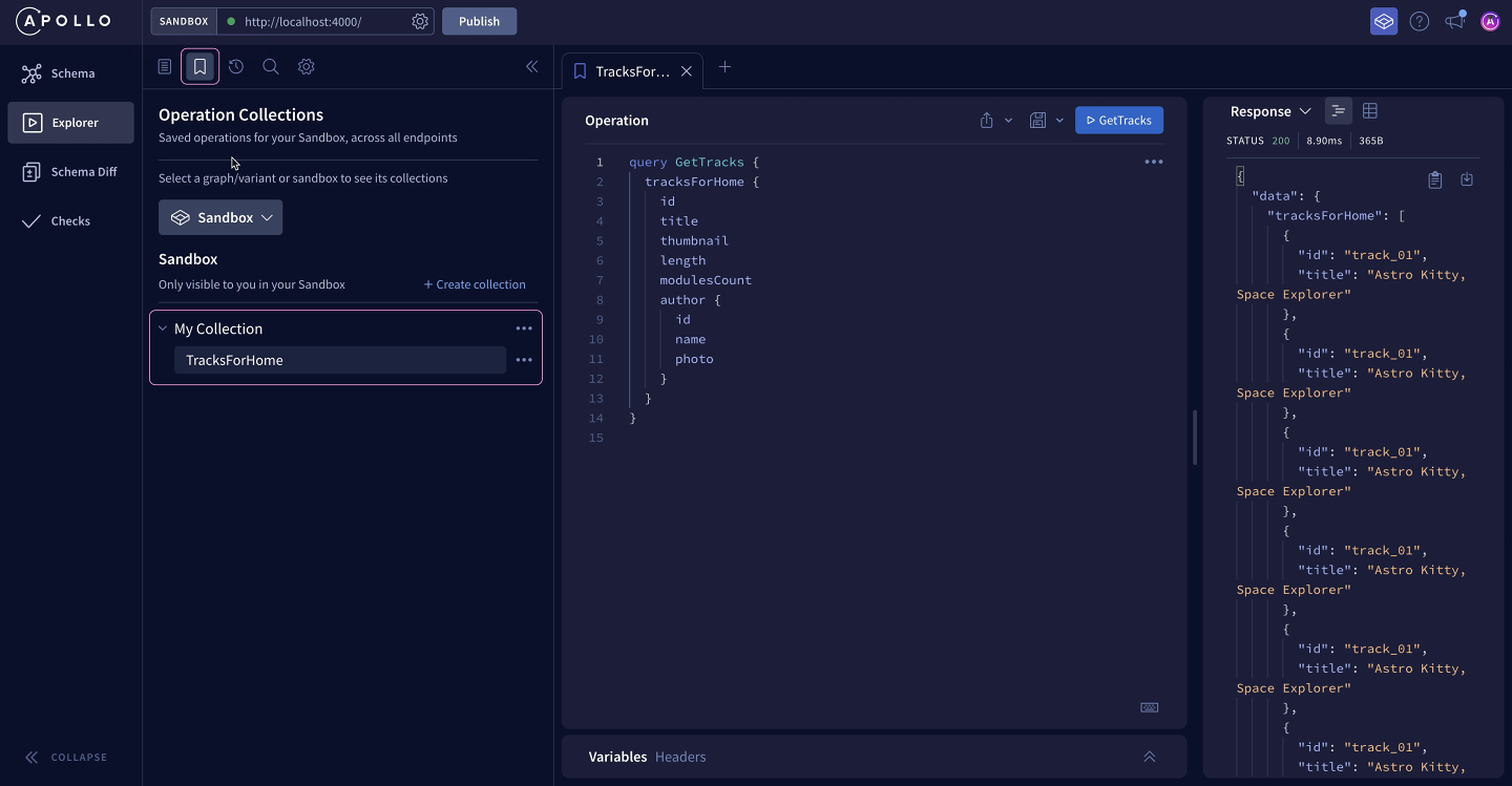 Opening the Operation Collections panel to access a saved operation
