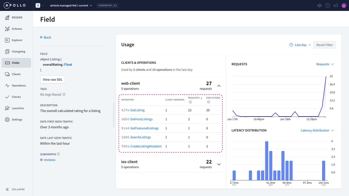 Screenshot of the `Listing.overallRating` field in Apollo Studio