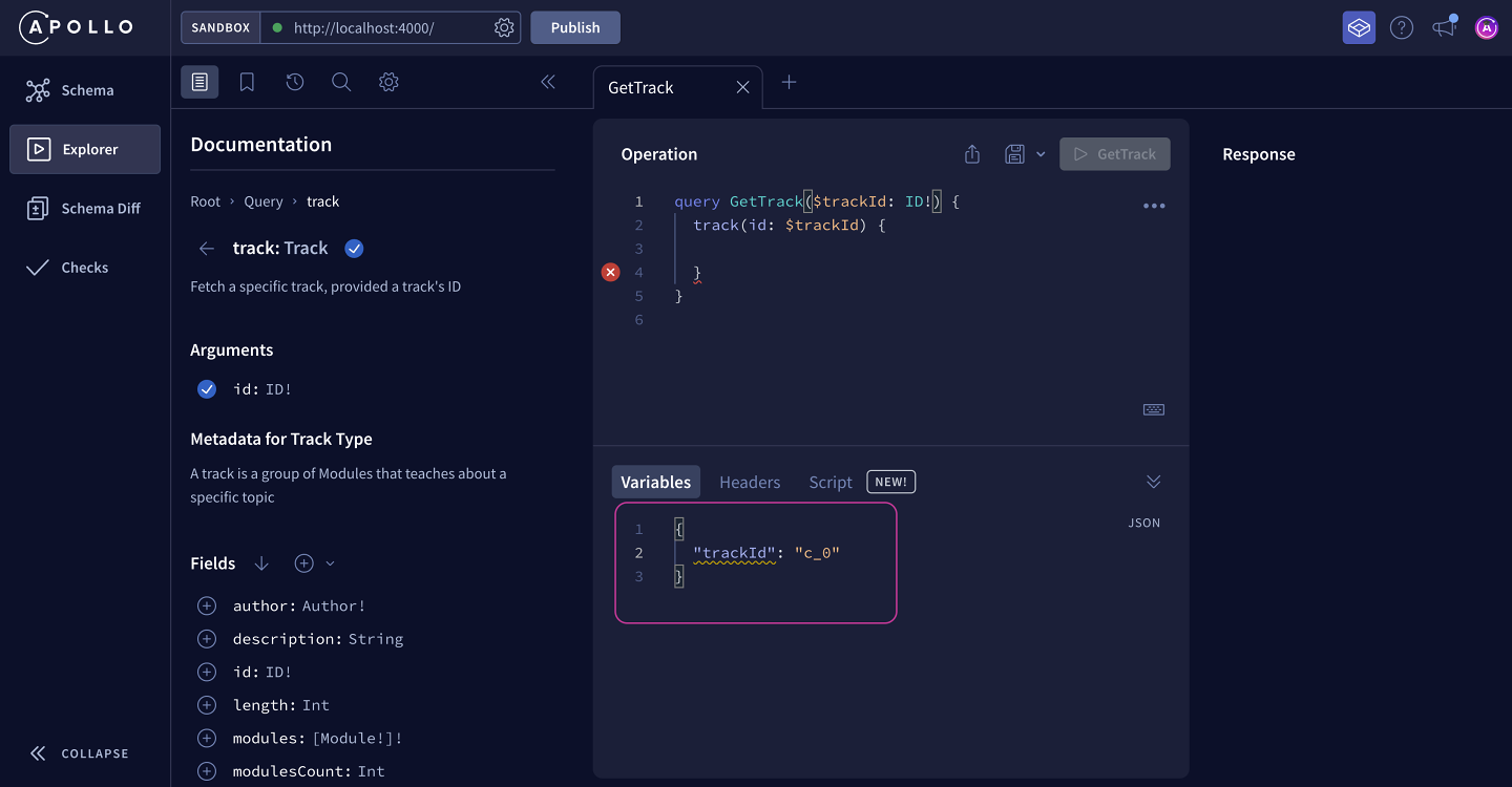 Screenshot identifying the Variables panel in the Explorer, with the track id of 'c_0'