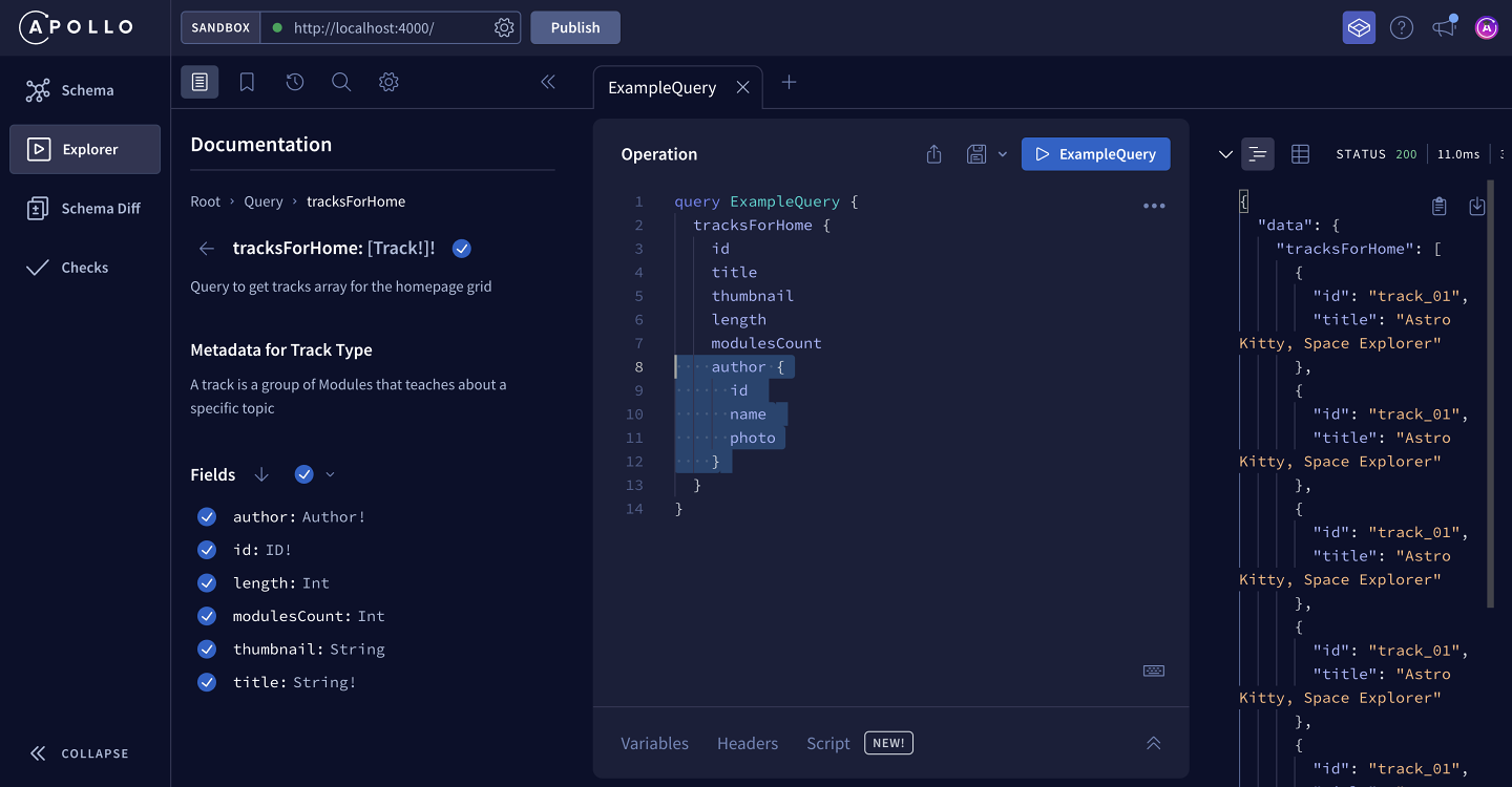 The Explorer, showing that all fields have been added recursively to our query