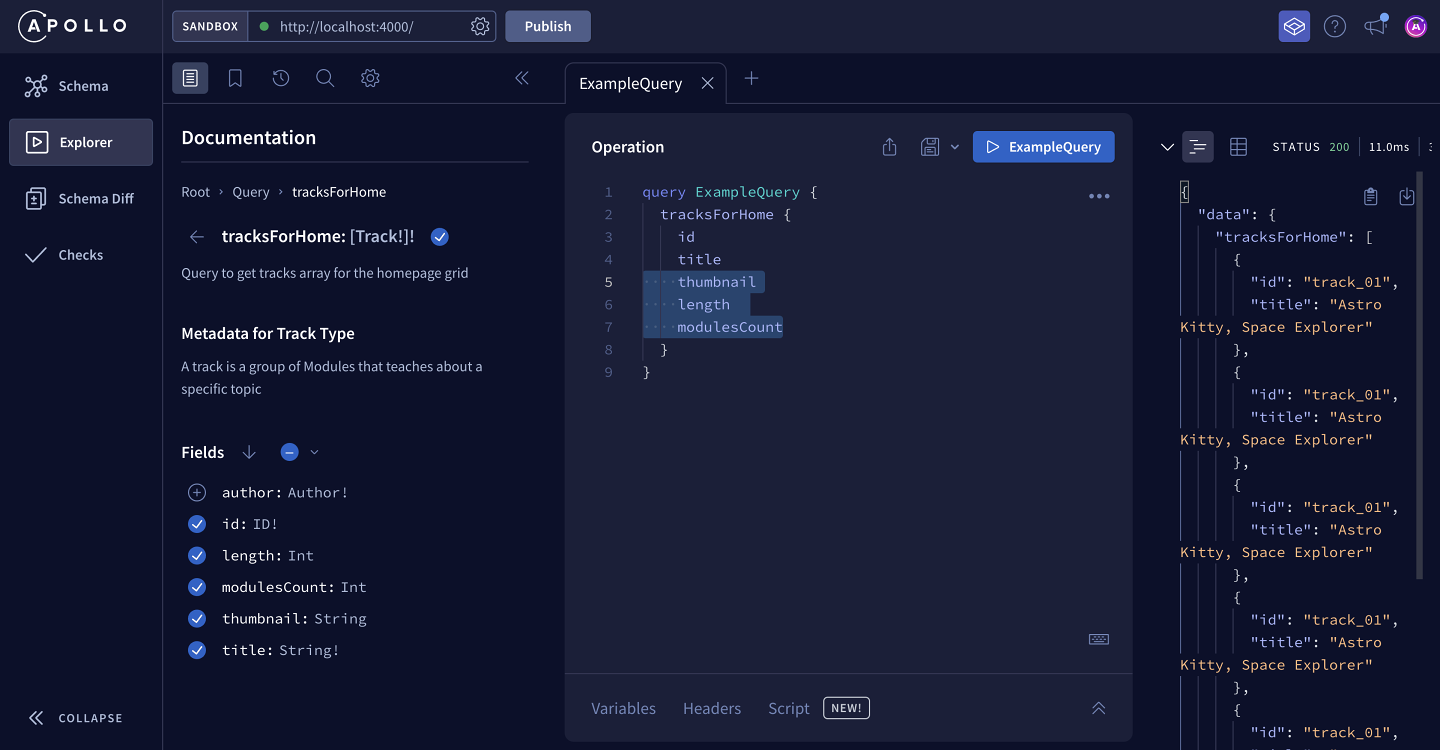 The Explorer, showing the new scalar fields that were added to our query