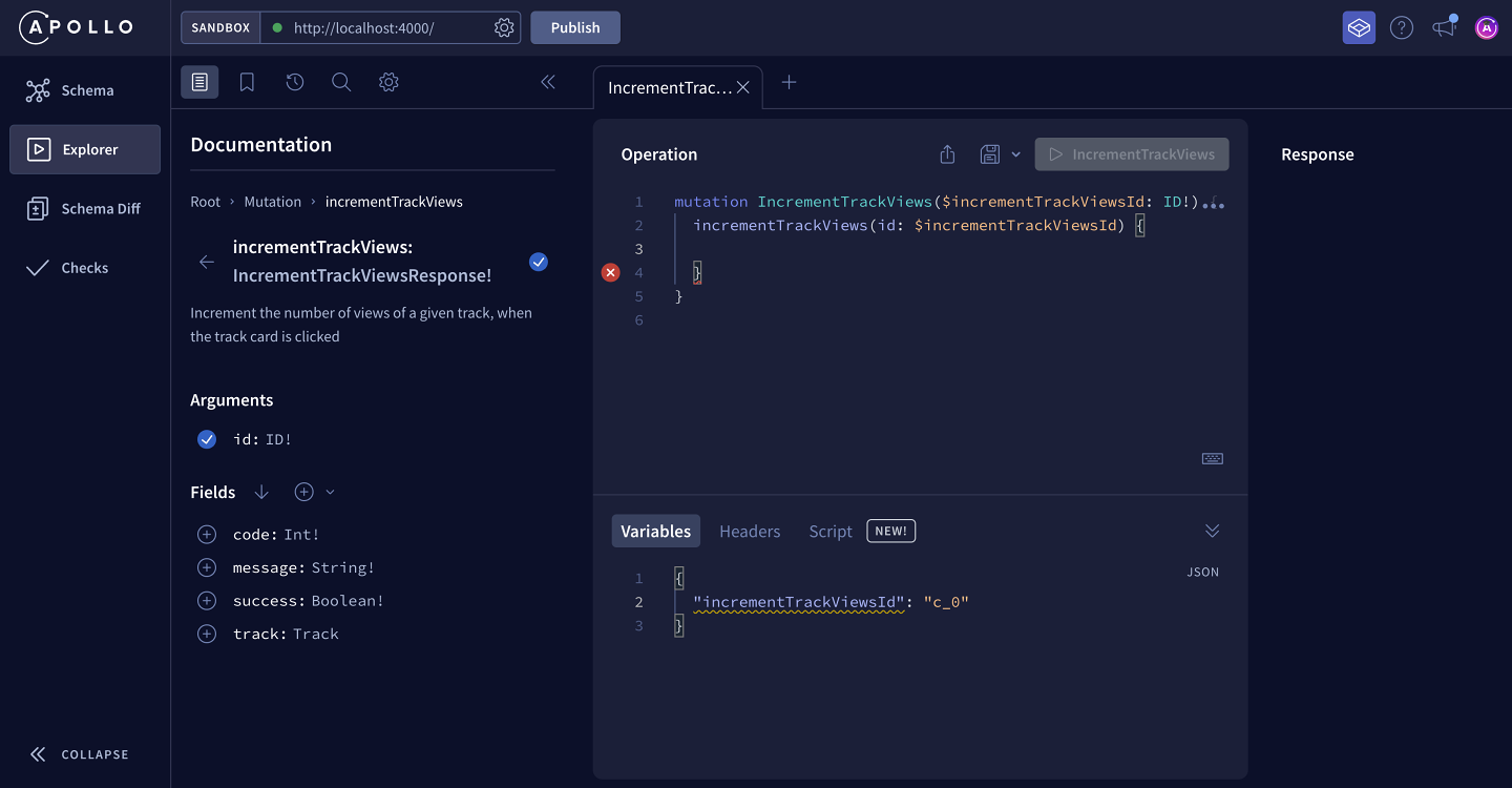 Screenshot showing the Variables panel in Explorer with a populated track ID