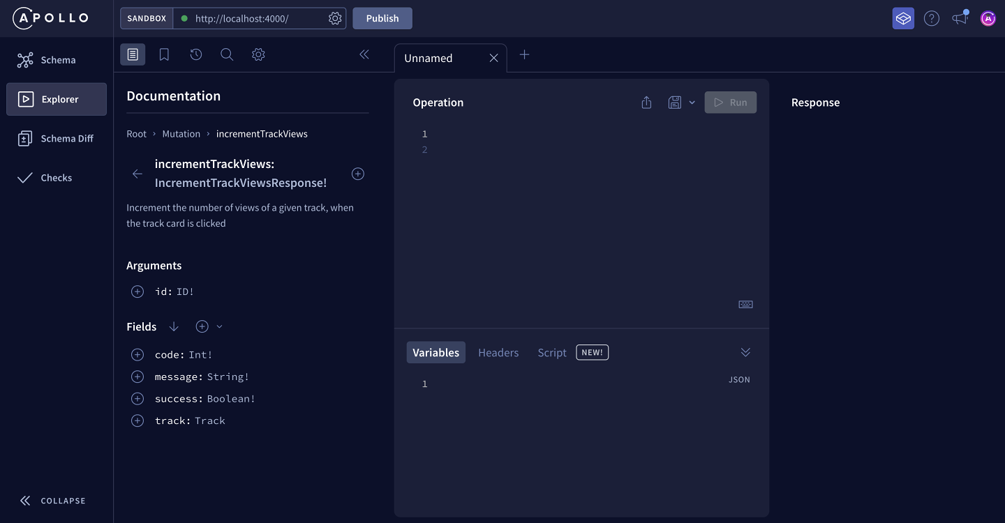 Screenshot of Explorer with an empty Operation panel, ready for us to start building our query