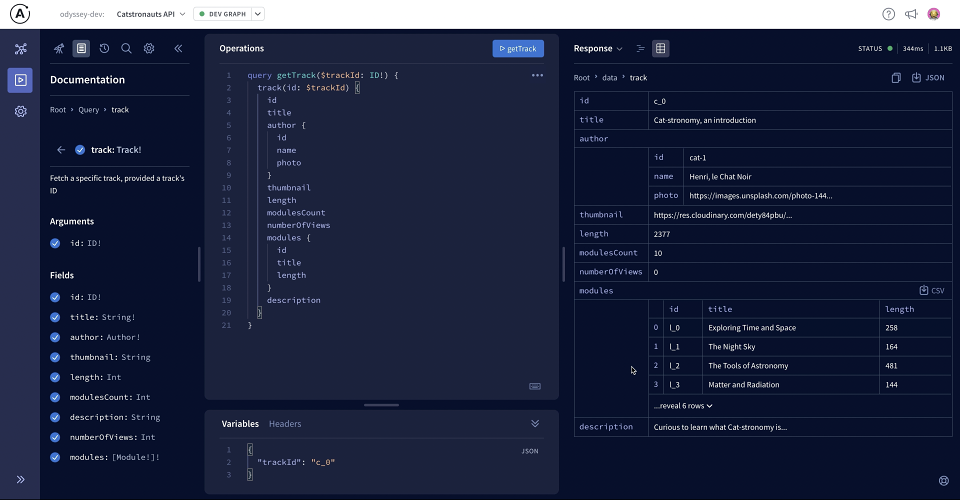 Screenshot showing the Explorer with completed query and successful response