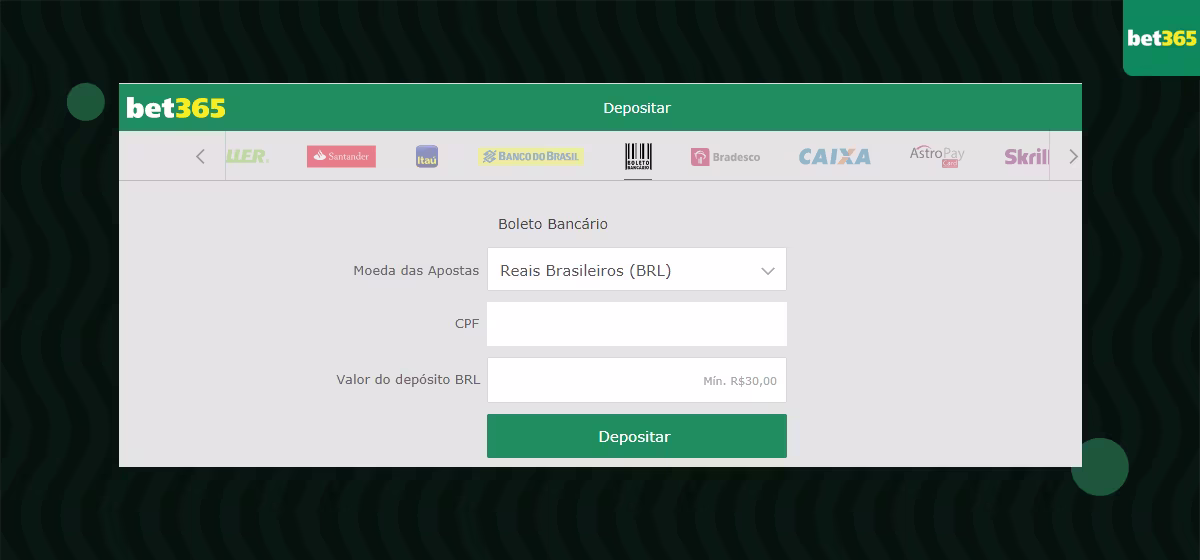 tela de deposito bet365