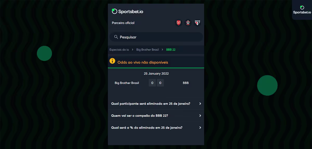odds ao vivo não disponiveis paredao bbb sportsbet