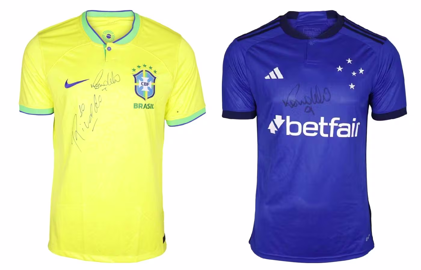 Betfair promove leilão de camisas do Brasil e do Cruzeiro, autografadas por Ronaldo e Rivaldo 