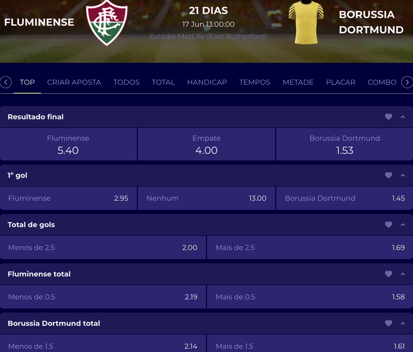 onde apostas fluminense x borussia dortmund