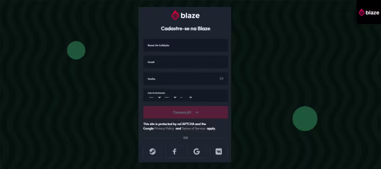 blaze tela de cadastro