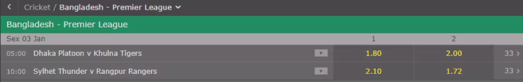 odds criquete vencedor