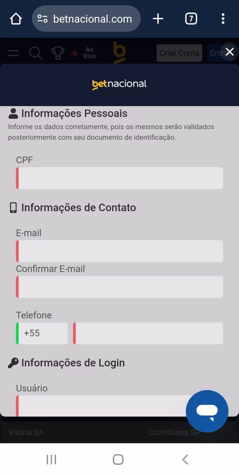tela criar conta betnacional