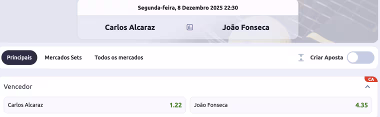 odds alcaraz x fonseca betano