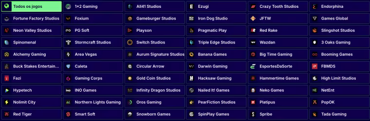 provedores dos jogos de cassino