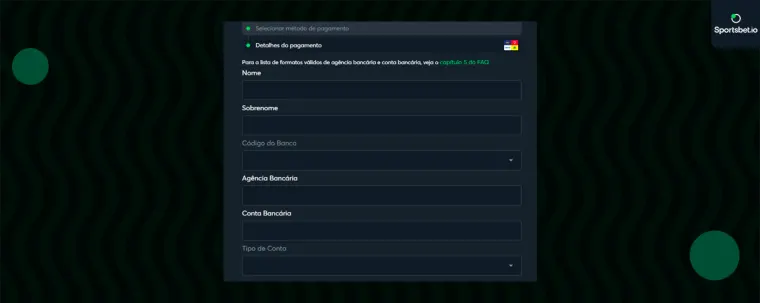 tela dados para saque sportsbet