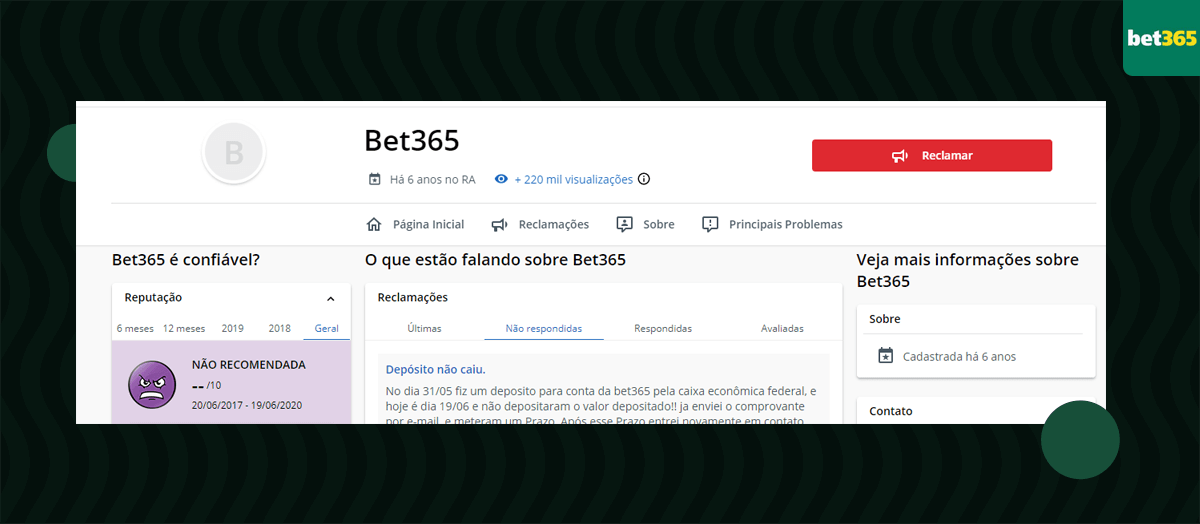 Bet365 - Reclame Aqui