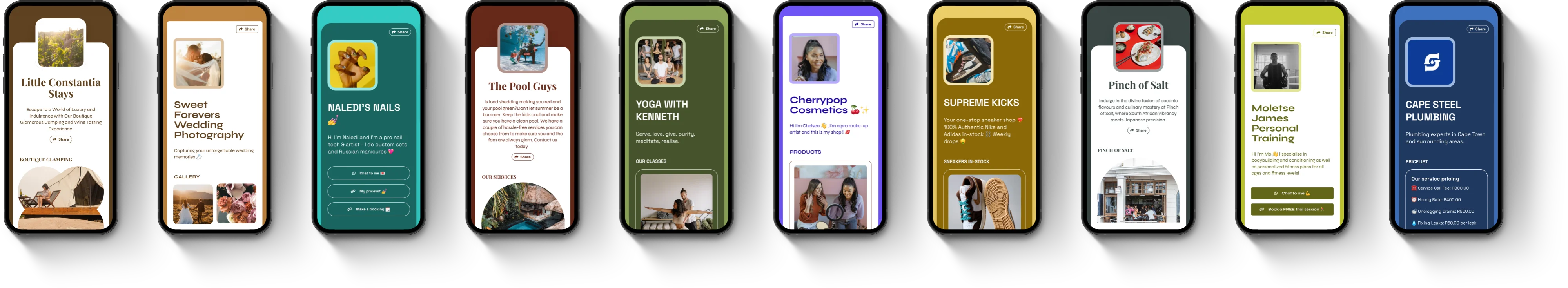 Row of phones with a Savvy site on each one