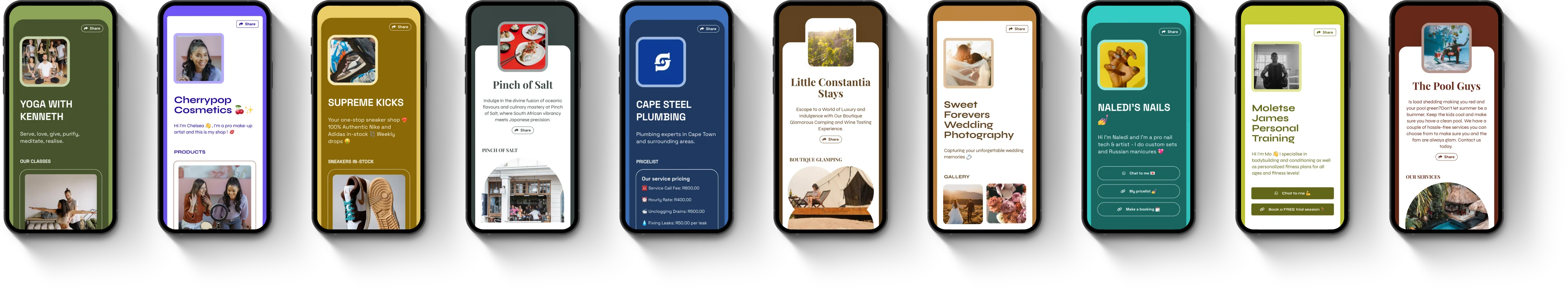 Row of phones with a Savvy site on each one