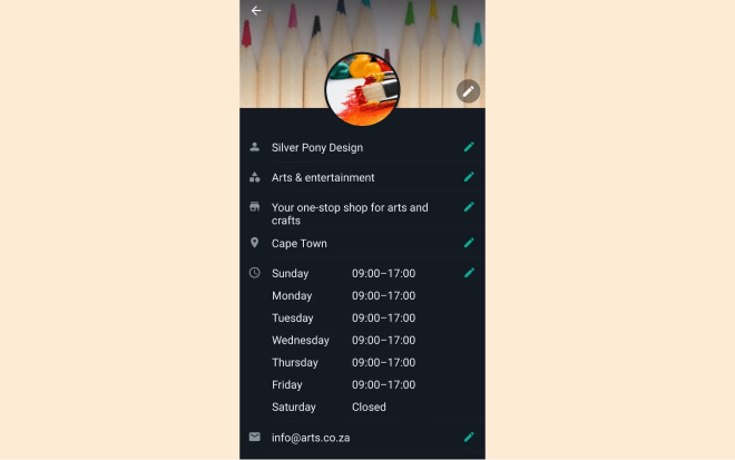 WhatsApp business profile