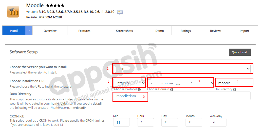 install moodle di hosting